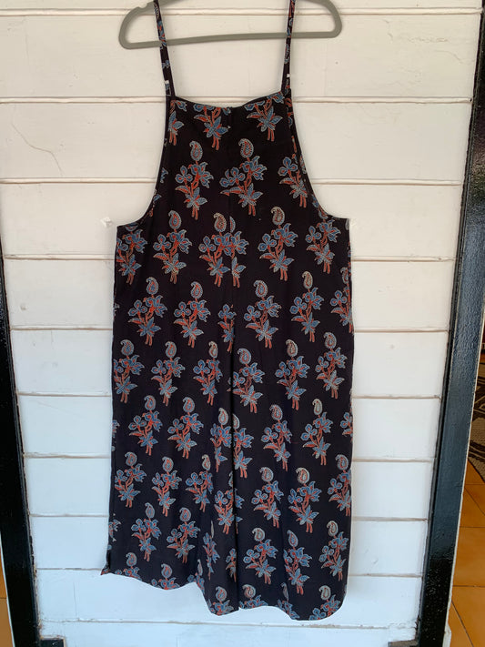 Black Floral Hand Block Print Soro Jumpsuit