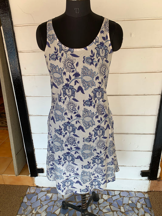 Blue Floral Hand Block Print Uma Dress