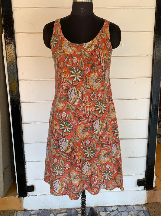 Orange Floral Hand Block Print Uma Dress