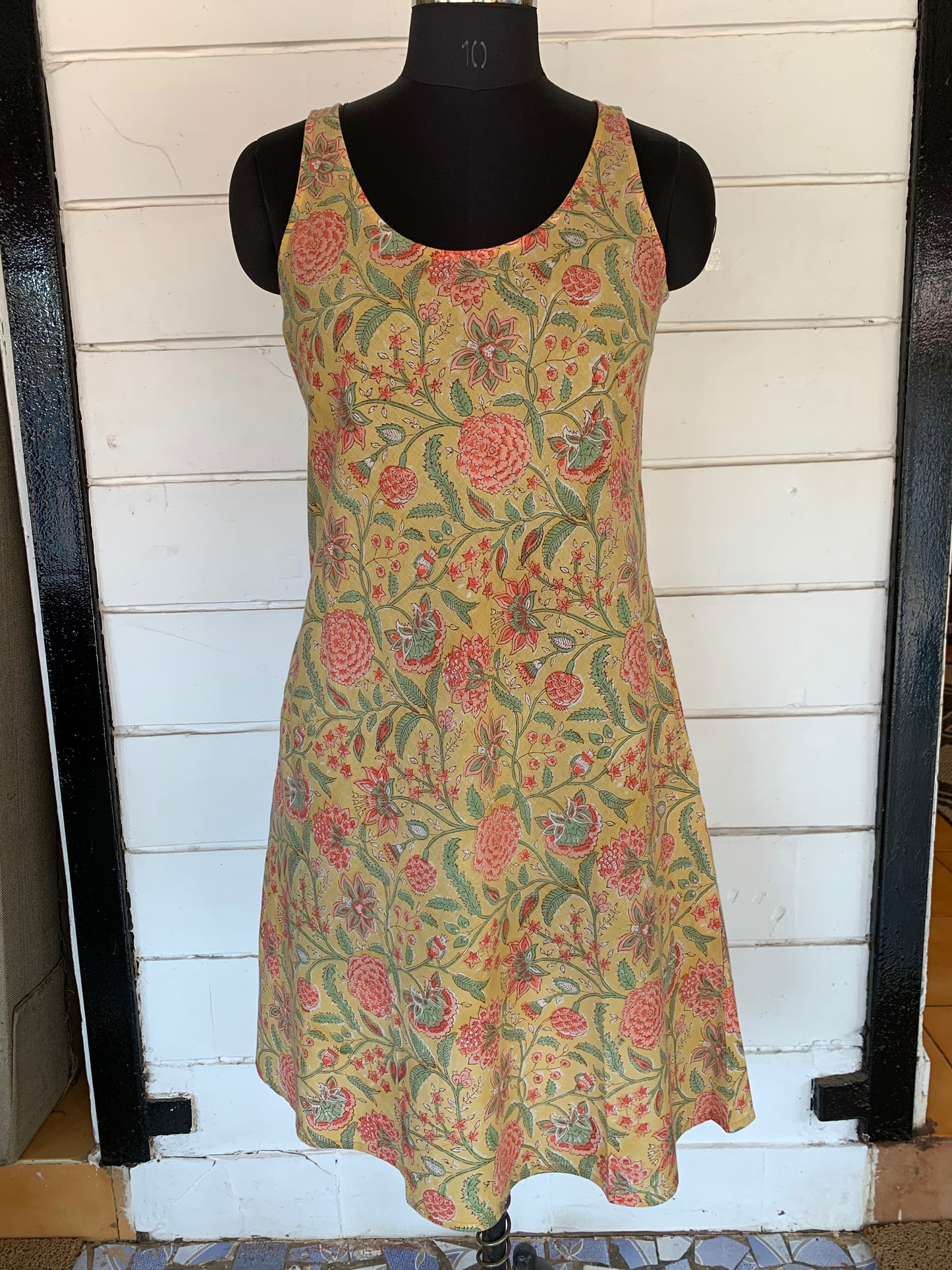 Yellow Floral Hand Block Print Uma Dress