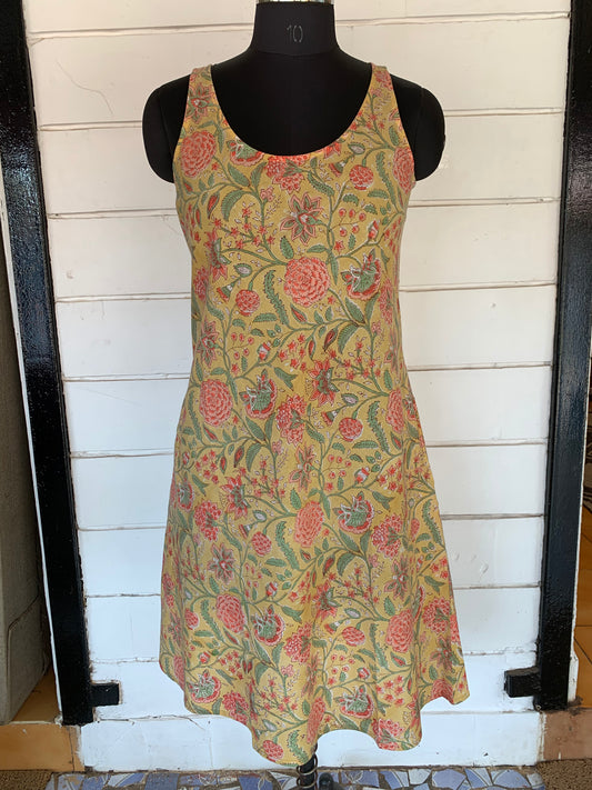 Yellow Floral Hand Block Print Uma Dress