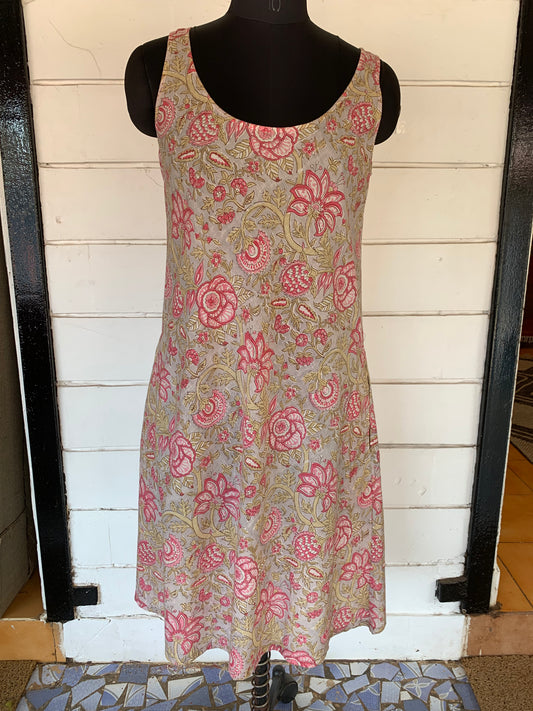 Pink Floral Hand Block Print Uma Dress