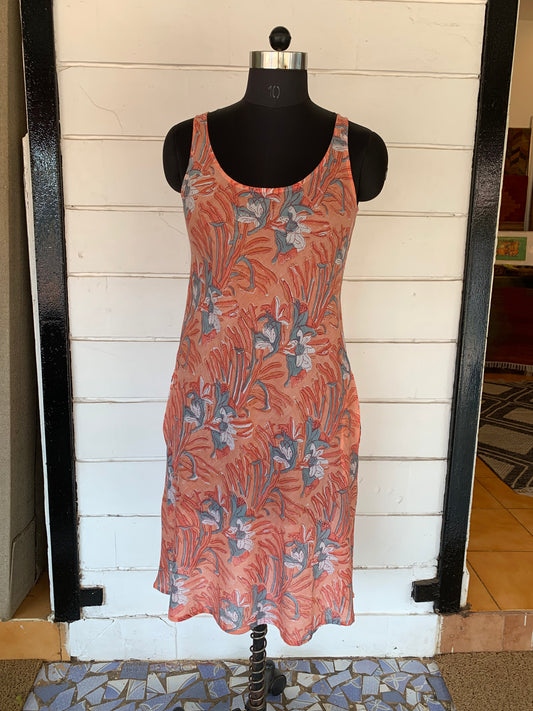 Coral Floral Hand Block Print Uma Uma Dress