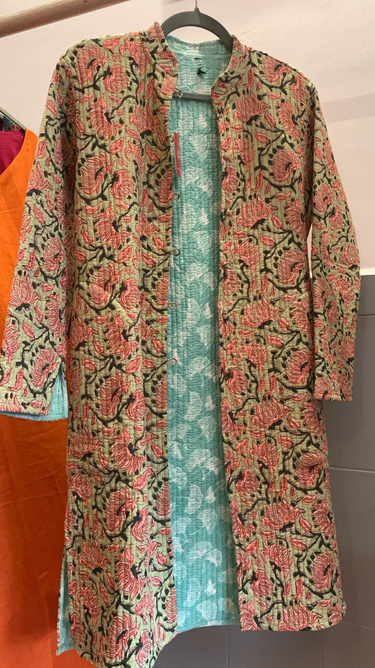 Flower Pattern Quilted long jacket reversible 709