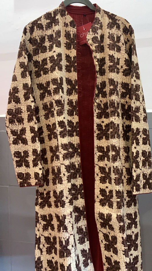 Flower Pattern Quilted long jacket reversible 708