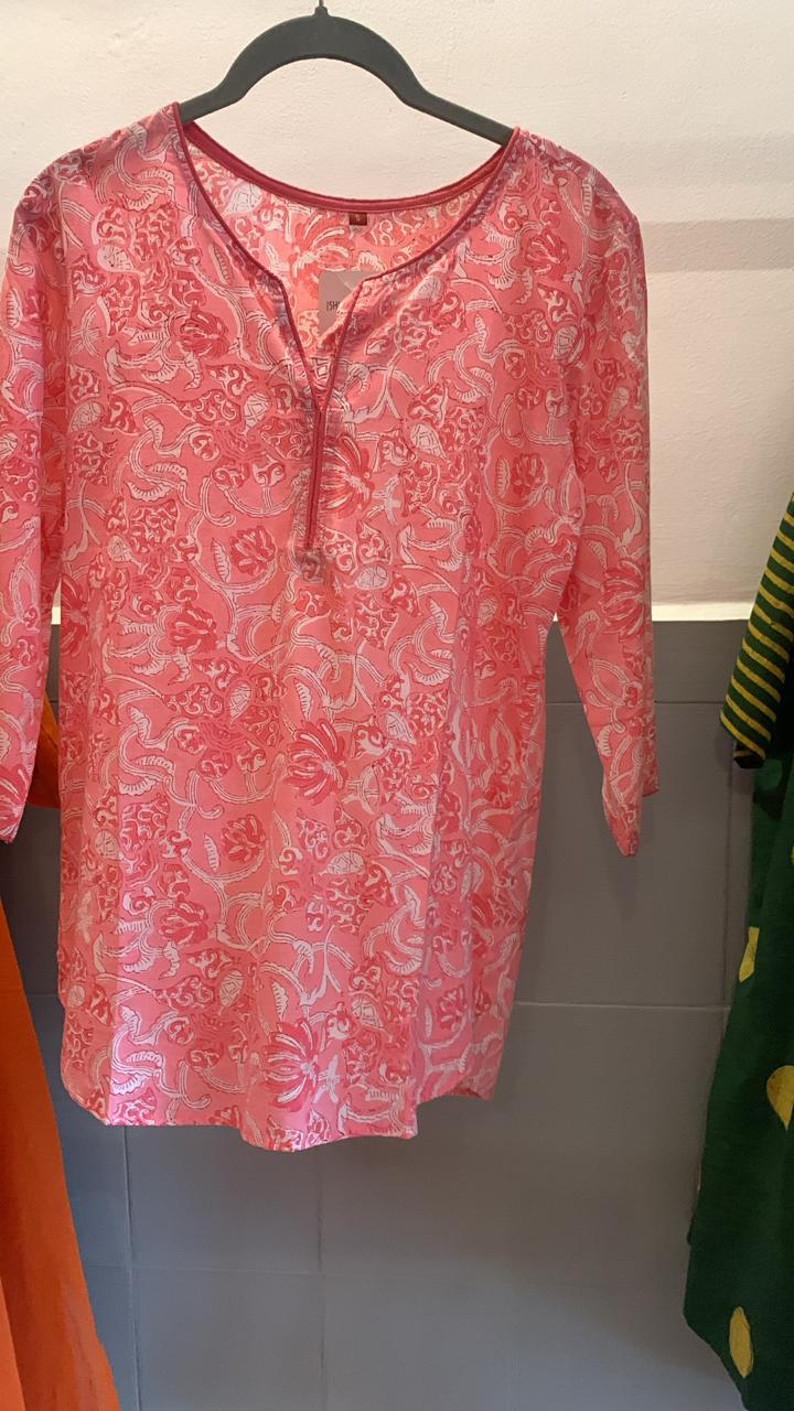 Pink Hand Block Print Ishita Tank Top 815