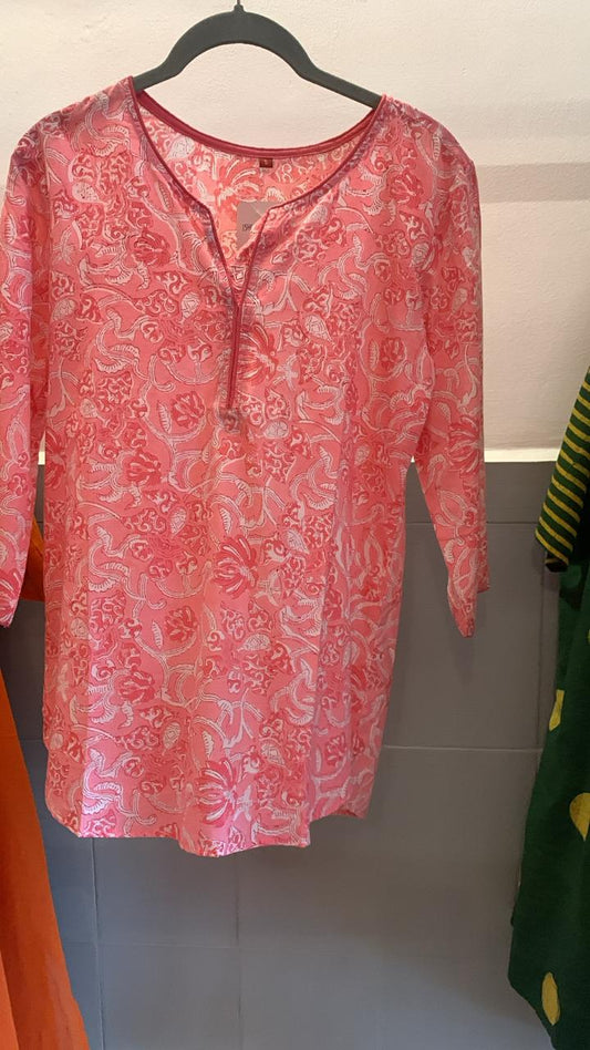 Pink Hand Block Print Ishita Tank Top 815
