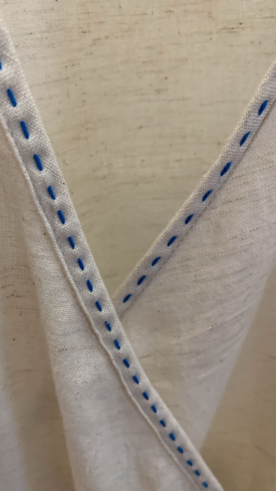 Off White Kantha Wrap Dress with Blue Stiches 1377