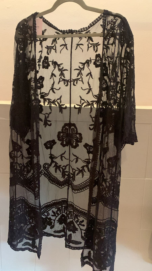 Black Long Embroidery Shrug 621