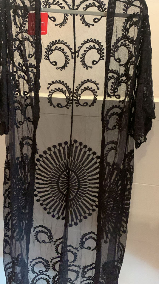 Black Long Embroidery Shrug 622