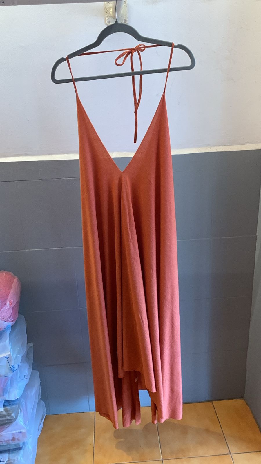 Orange Halter Long Dress 1414