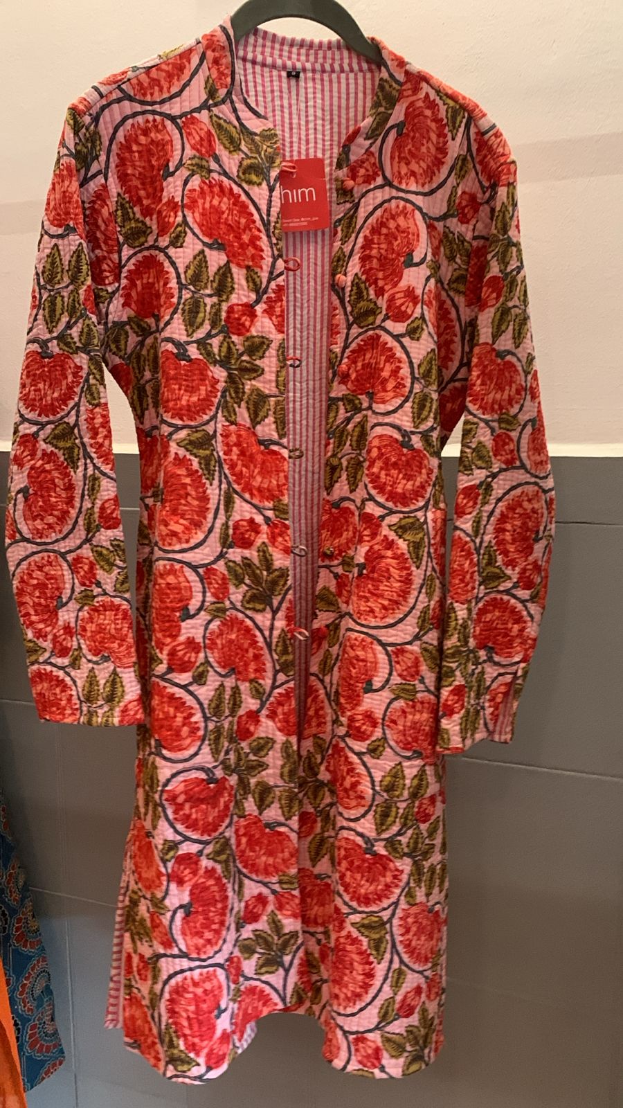 Red Pattern Quilted long jacket reversible 710