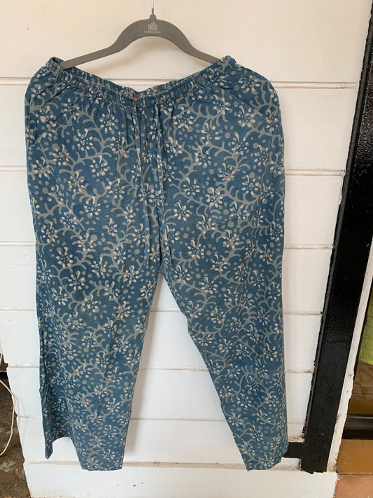 Blue Floral Hand Block Print Zoya Pants