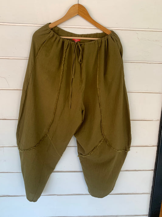Olive Green Fray Ballon Pants